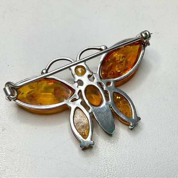 Sterling Silver Amber Butterfly Brooch Poland - Picture 4 of 8
